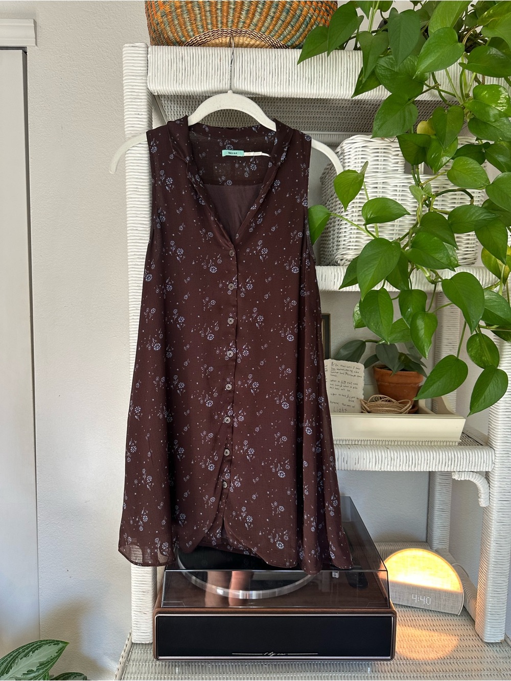 Kimchi Blue Brown Floral Sleeveless Button-Front Mini Dress